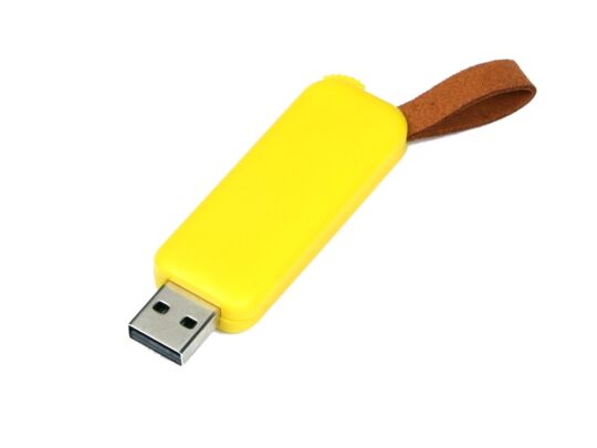 USB 2.0- флешка промо на 4 Гб прямоугольной формы, выдвижной механизм, желтый