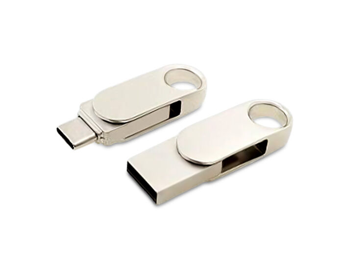 USB 2.0- флешка Uranium на 16 Гб с поворотным механизмом и дополнительным разъемом Type-C, серебристый