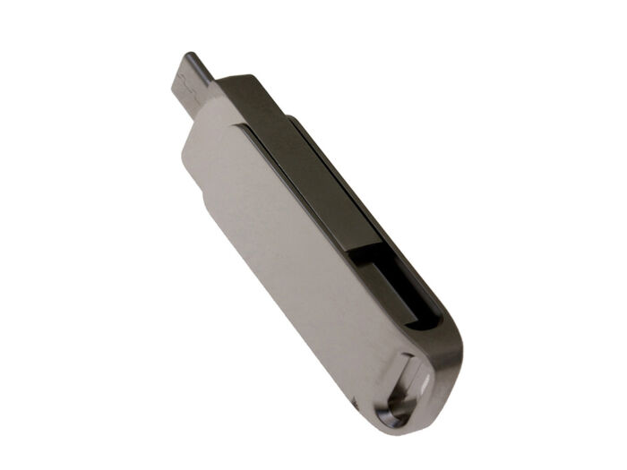 USB 2.0- флешка на 16 Гб с поворотным механизмом и дополнительным разъемом Type-C, серый