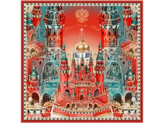 Платок Кремль - Москва - Фаберже, красный