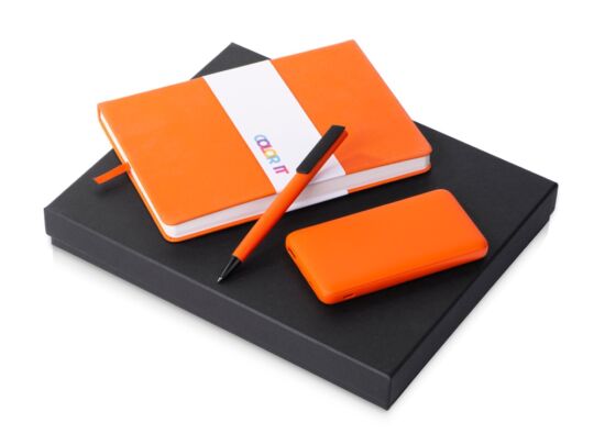 Подарочный набор COLOR IT c блокнотом, ручкой и повербанком, 10000 mAh, оранжевый
