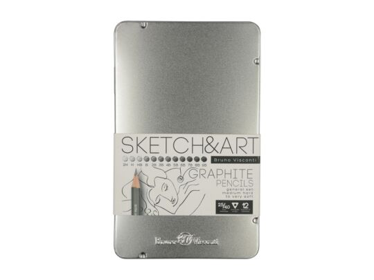 Набор из 12 чернографитовых карандашей Sketch & Art 2Н - 9В, серебристый