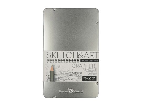 Набор из 12 чернографитовых карандашей Sketch & Art В - 14В, серебристый