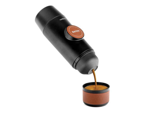 Портативная кофемашина Barista c быстрой зарядкой с логотипом Rombica, черный