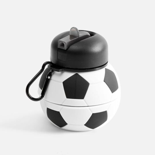 Складная бутылка для воды Football Flex, белая с черным